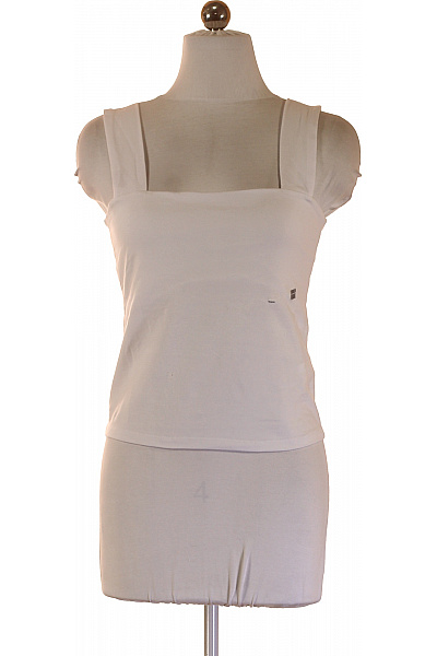 Dámské Bílé Tílko Bez Rukávů Hranatý Výstřih Bavlna Basic Vel. 38