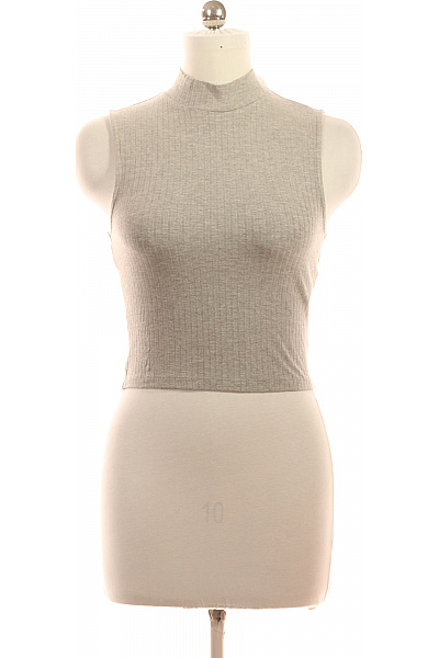 Dámské tričko bez rukávů crop top šedé žebrované Vel. 40 | Unimoda | obrázek 2