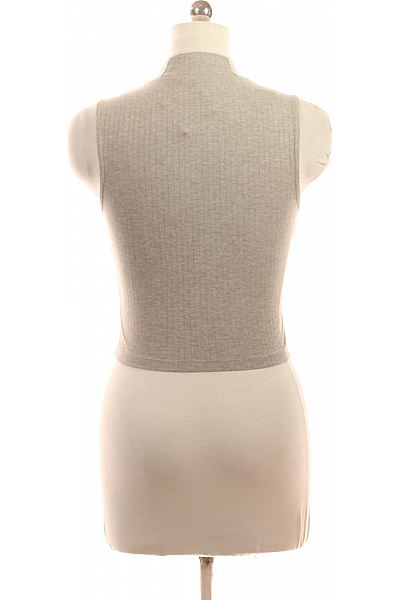 Dámské tričko bez rukávů crop top šedé žebrované Vel. 40 | Unimoda | obrázek 3