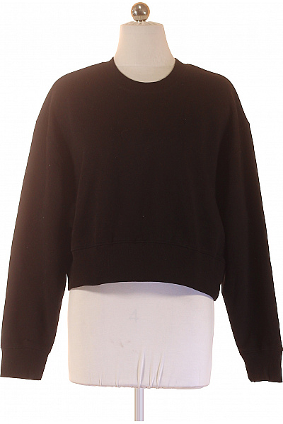 Bershka Dámská černá Mikina Crop Crewneck Bavlna Jednobarevná Vel. S