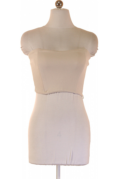 Dámské tričko bez rukávů béžové jednobarevné crop top polyesterové Velikost 036 | Unimoda | obrázek 2