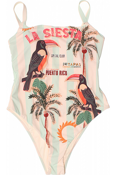 Next Jednodílné Pruhované Plavky S Potiskem Toucanů A Palem Velikost EU 44