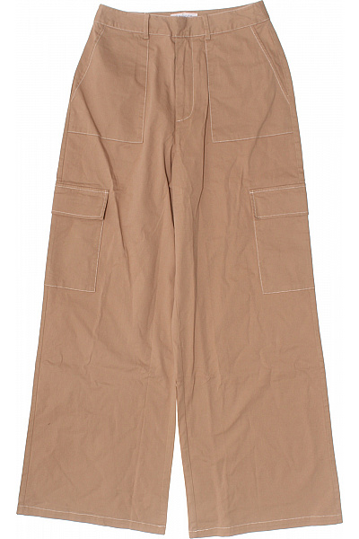 Dámské Bavlněné Cargo Kalhoty Volnočasové Béžové S Kapsami Velikost 36