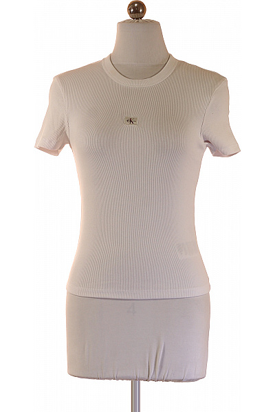 Calvin Klein Bílé žebrované Tričko S Krátkým Rukávem A Kulatým Výstřihem Basic Vel. EU XS