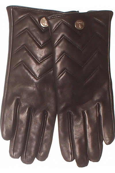 JOOP! Kožené Rukavice Prošívané Chevron Hnědé