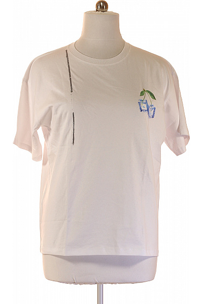 PULL&BEAR Bílé Tričko S Krátkým Rukávem A Potiskem Třešní Velikost L