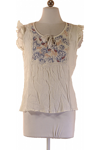 Koroshi & Co. Dámské Tričko Bez Rukávů S Výšivkou Květinový Vzor Bílé Vel. M