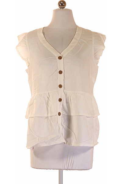 Lascana Dámská Bílá Viskózová Košile Bez Rukávů S Volánky Velikost 36