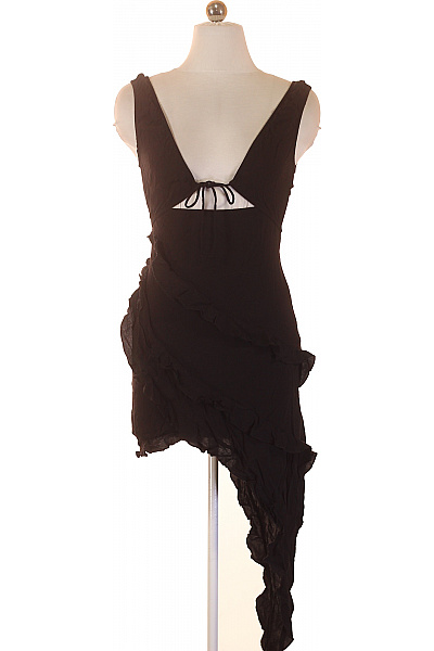 Bershka Dámské černé šaty S Volánky Asymetrické S Výstřihem Do V S Mašlí Velikost S