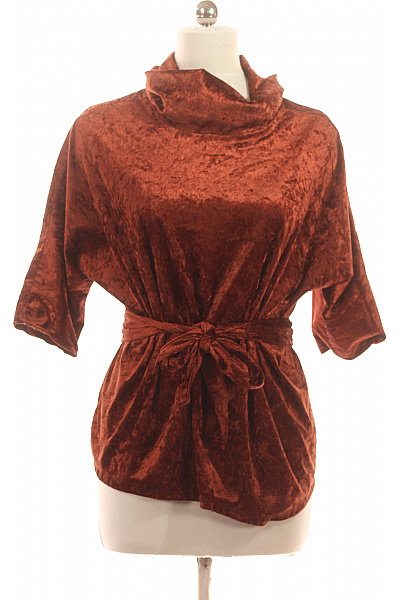 Dámská Sametová Halenka S Rolákem A Vázačkou Krátký Rukáv Hnědá Vel. XXL