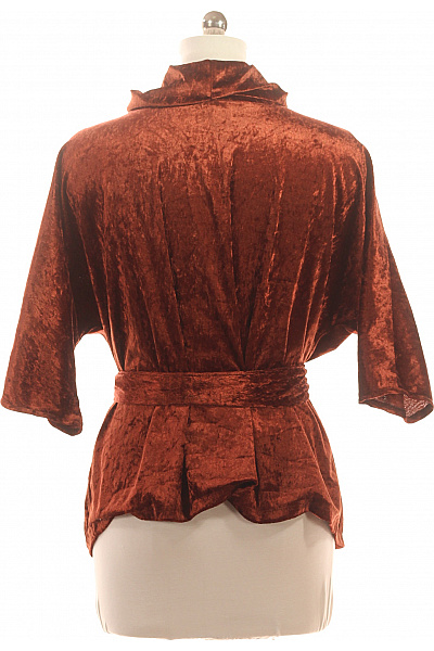Dámská sametová halenka s rolákem a vázačkou krátký rukáv hnědá Vel. XXL | Unimoda | obrázek 2