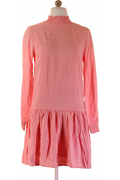 VILA Růžové šaty S Dlouhým Rukávem A Volánem Vel. XS