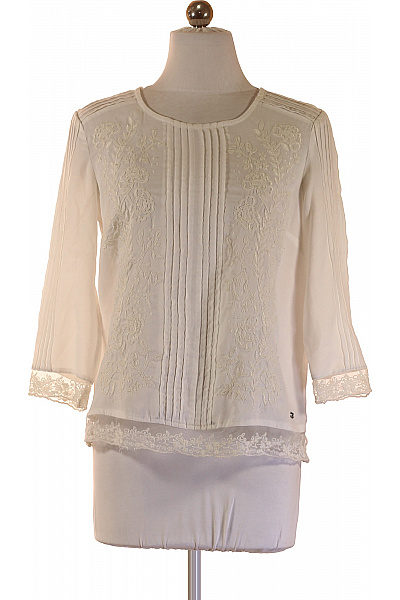 S.OLIVER Bílá Halenka S 3/4 Rukávem A Krajkou Vyšívaná Vel. 34