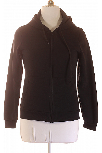 Dámská černá Mikina S Kapucí A Dlouhým Rukávem Na Zip Velikost L