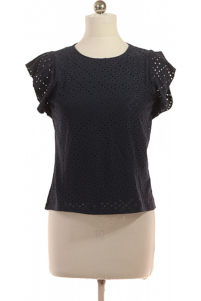 VERO MODA Dámská Halenka S Krátkým Rukávem Tmavě Modrá Madeirová Vel. M