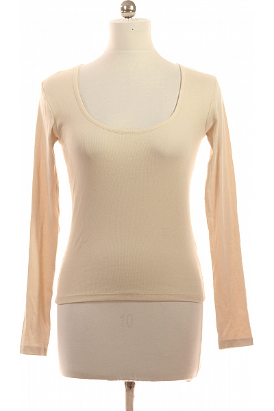 Dámské tričko s dlouhým rukávem jednobarevné basic bavlněné béžové Vel. 40 | Unimoda | obrázek 2