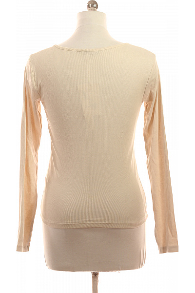 Dámské tričko s dlouhým rukávem jednobarevné basic bavlněné béžové Vel. 40 | Unimoda | obrázek 3