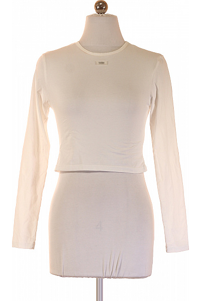 KARO KAUER Dámské Tričko S Dlouhým Rukávem Bílé Bavlněné Crop Top Basic Vel. S