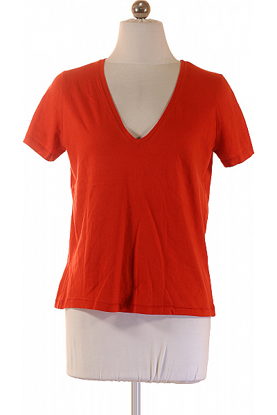 ZARA Dámské Tričko S Krátkým Rukávem Oranžové Jednobarevné Basic Bavlna Velikost S