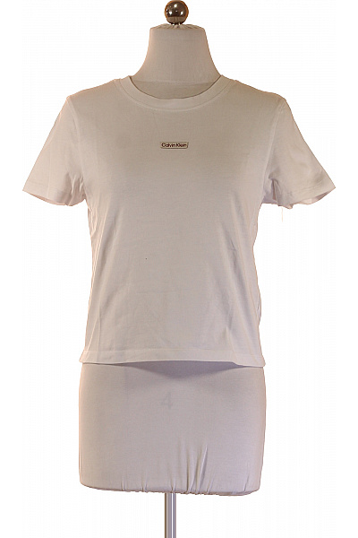 Calvin Klein Dámské Tričko S Krátkým Rukávem Bílé Jednobarevné Basic Crop Top Velikost S