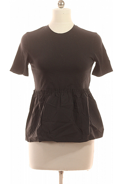 ONLY Dámské Tričko černé Krátký Rukáv Bavlněné Volánové Basic Velikost M