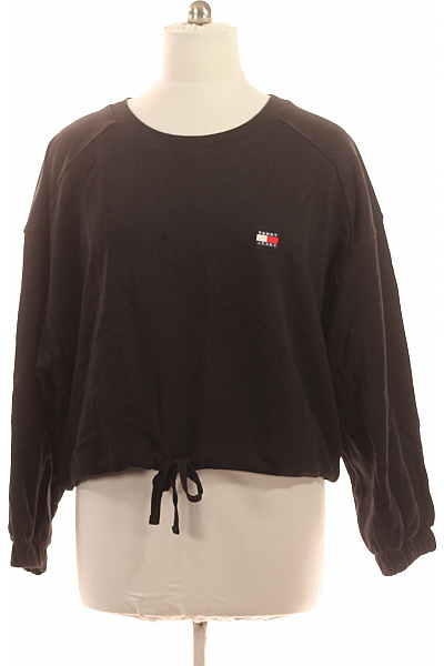 TOMMY HILFIGER Dámská černá Mikina S Dlouhým Rukávem Crop Bavlněná Jednobarevná Streetwear Velikost 3XL