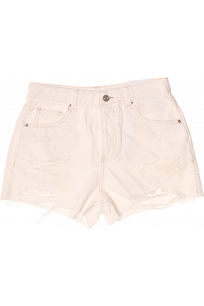 Bershka Dámské Bílé Džínové Kraťasy S Vysokým Pasem A Kapsami Vel. 42