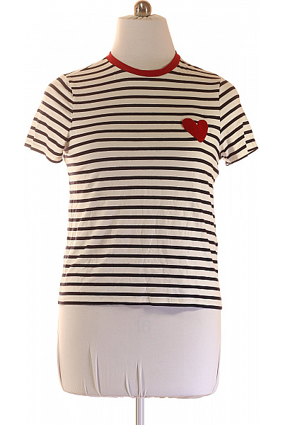 ONLY Dámské Tričko S Krátkým Rukávem Pruhované S Potiskem Srdce Velikost XL