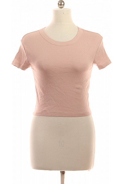 PULL&BEAR Růžové bavlněné tričko s krátkým rukávem basic crop top Vel. m | PULL&BEAR | obrázek 2