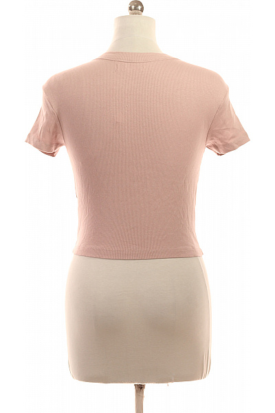 PULL&BEAR Růžové bavlněné tričko s krátkým rukávem basic crop top Vel. m | PULL&BEAR | obrázek 3