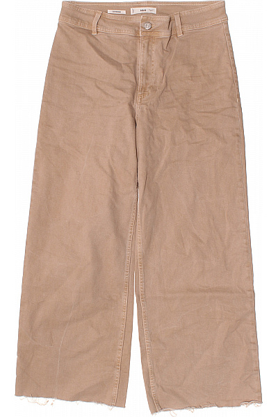 MANGO Dámské široké Kalhoty Béžové Zkrácené S Roztřepenými Nohavicemi Vel. 43