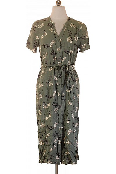 VERO MODA Zelené Květované šaty S Krátkým Rukávem A Páskem Vel. M
