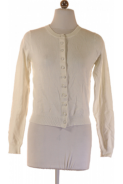 MANGO Dámský Bílý Propínací Kardigan S Dlouhým Rukávem žebrovaný Velikost S