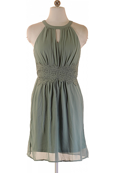 VILA Zelené šaty Bez Rukávů Krajkové Letní Elegantní Vel. 34