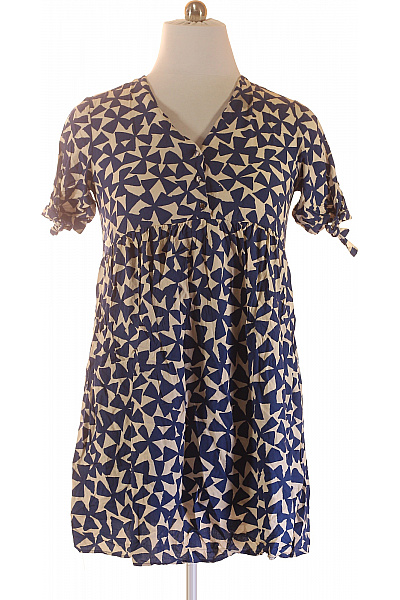 ATTESA Dámské šaty Krátký Rukáv Modré Květované Volnočasové Letní Velikost L