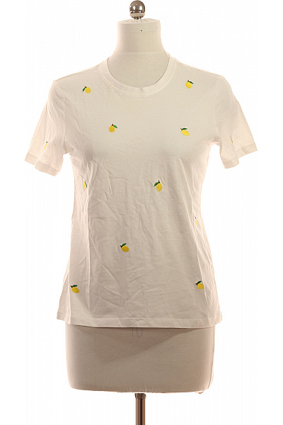 ONLY Dámské Tričko S Krátkým Rukávem A Výšivkou Citronů Bílé Vel. M