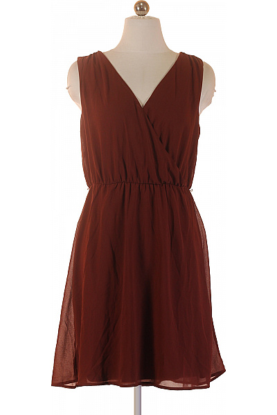 Hnědé Zavinovací šaty Bez Rukávů Letní Volnočasové šifonové Vel. 36