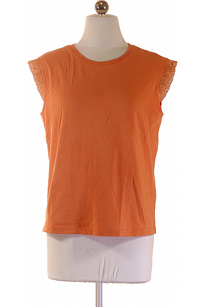 Heine Dámské Bavlněné Tričko Oranžové Bez Rukávů S Kulatým Výstřihem Basic Velikost EU 34