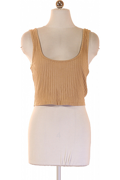 Dámské béžové tílko crop top žebrované bez rukávů basic Velikost M | Unimoda | obrázek 2