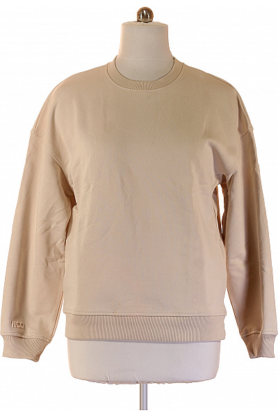 Pánská Bavlněná Mikina Béžová Jednobarevná Crewneck S Dlouhým Rukávem Velikost M