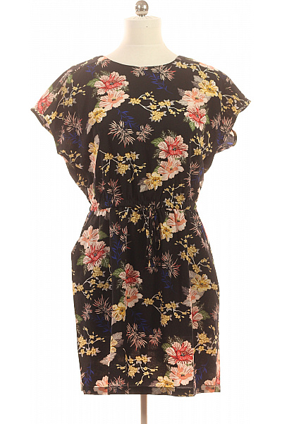 ONLY Dámské šaty Krátký Rukáv Květované S Páskem Letní Volnočasové černé Velikost 40