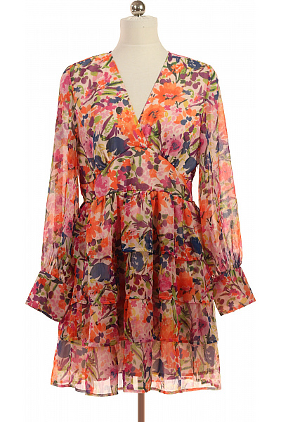 VILA Dámské šaty S Dlouhým Rukávem Květované Zavinovací Mini Vel. 46