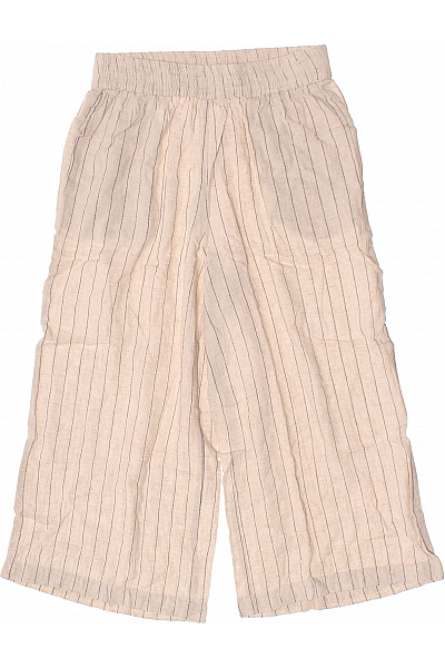 PIECES Dámské Lněné Kalhoty Pruhované Volnočasové Letní široké Vel. XS