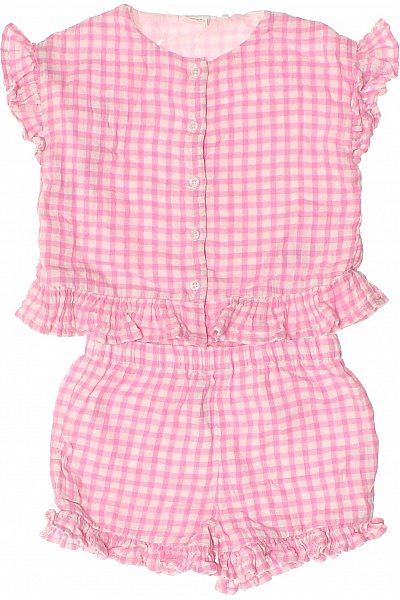 Next Dívčí růžová kostkovaná bavlněná souprava s volánky Vel. 12/18 mesicu | Next | obrázek 2