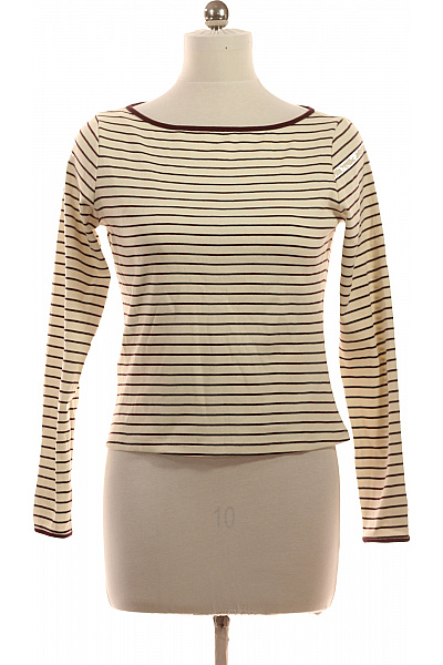 MANGO Dámské Tričko S Dlouhým Rukávem Pruhované Béžové Velikost L