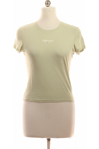 TOMMY HILFIGER Dámské Tričko S Krátkým Rukávem A Výšivkou Zelené Bavlněné Basic Velikost M