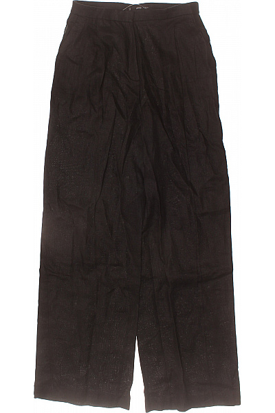 MANGO Lněné široké Volnočasové černé Kalhoty S Vysokým Pasem Velikost 36
