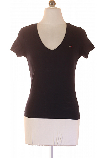 TOMMY HILFIGER Dámské Bavlněné Tričko S Krátkým Rukávem Basic černé Jednobarevné Vel. S