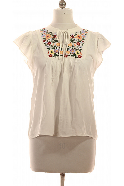 VILA Bílá Halenka S Krátkým Rukávem A Květinovým Vyšíváním Vel. 38