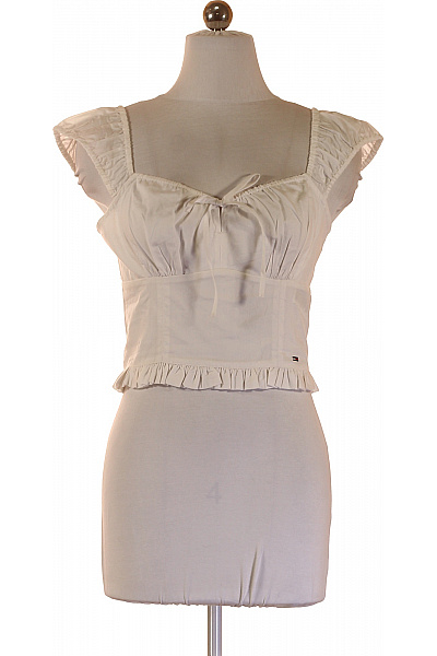 TOMMY HILFIGER bílé bavlněné tričko bez rukávů crop top s hranatým výstřihem volánové rukávy Vel. M | TOMMY HILFIGER | obrázek 2